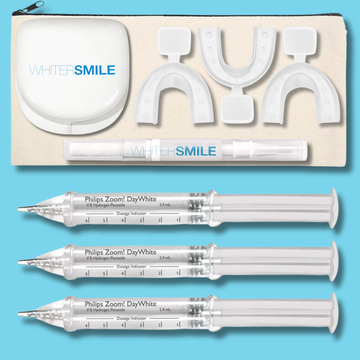 Philips ZOOM! Day White Gel 6% HP Kit + Mouth Trays, Case & Top Up Pen - Whiter Smile