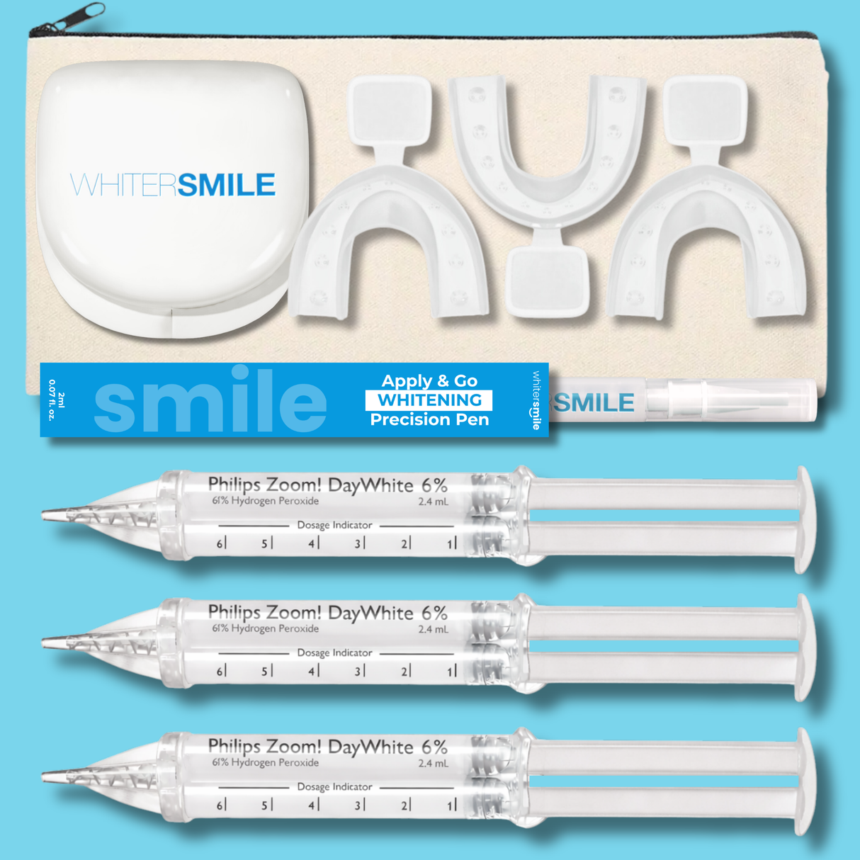 Philips ZOOM! Day White Gel 6% HP Kit + Mouth Trays, Case & Top Up Pen - Whiter Smile