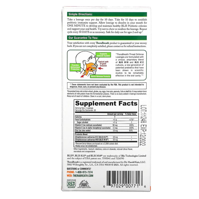 TheraBreath Immunity Support Throat Health Supplement Lozenges (10 Lozenges) - Best Before 12/22 TheraBreath