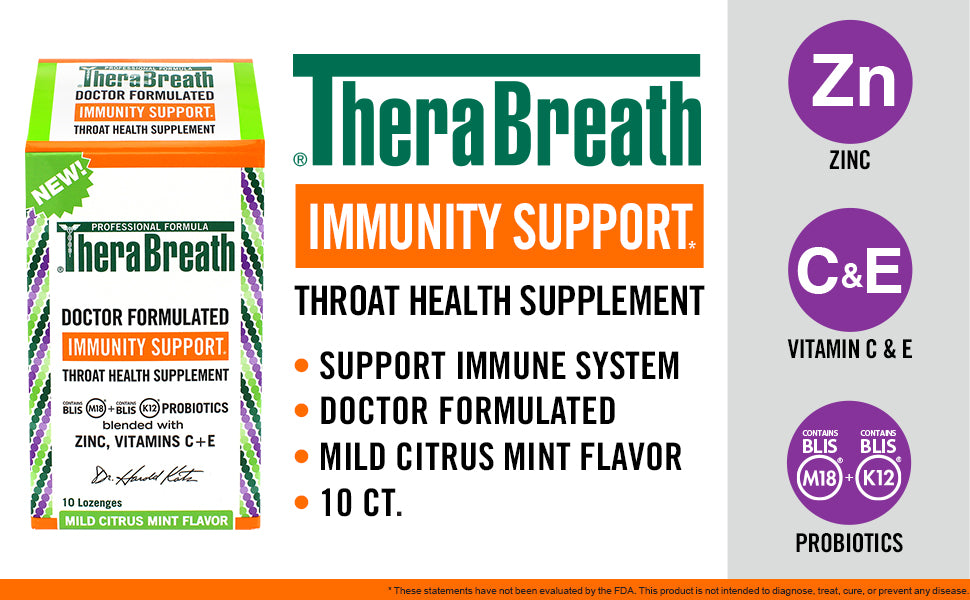 TheraBreath Immunity Support Throat Health Supplement Lozenges (10 Lozenges) - Best Before 12/22 TheraBreath