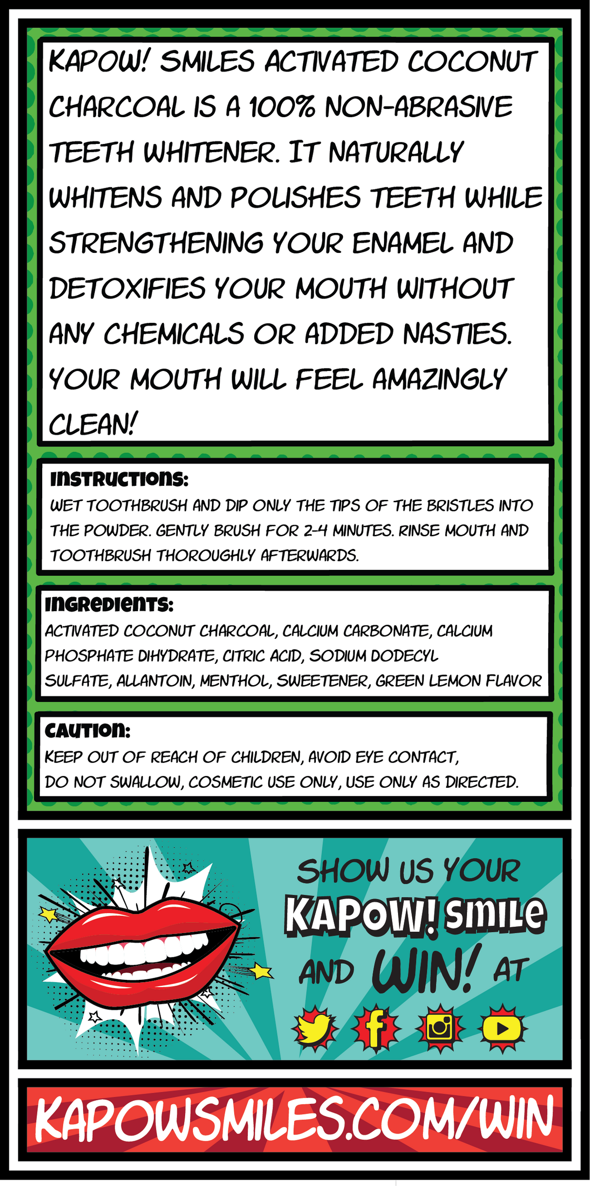 KAPOW! Smiles Coconut Charcoal Polish + Toothbrush (100 Uses) KAPOW Smiles