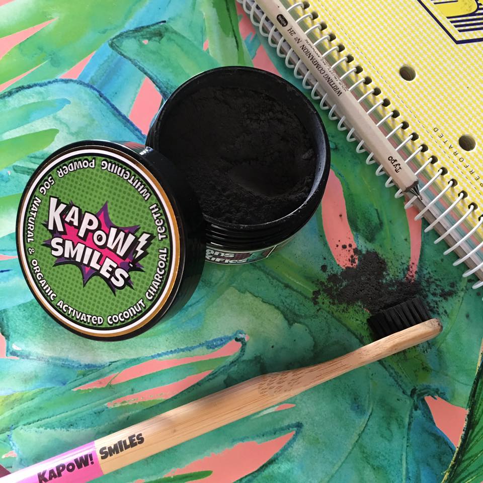 KAPOW! Smiles Coconut Charcoal Polish + Toothbrush (100 Uses) KAPOW Smiles