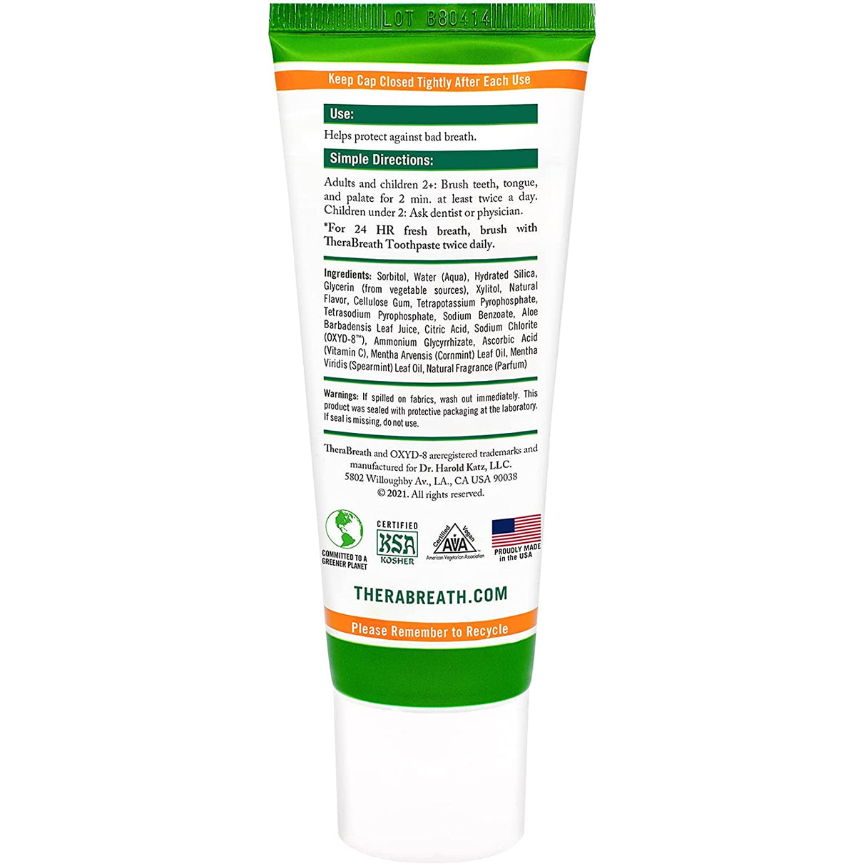 TheraBreath Fluoride Free Toothpaste 113.5g TheraBreath