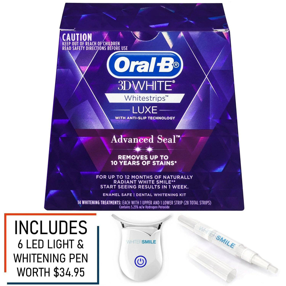 Oral B Whitestrips LUXE 5.25% HP + Bonus LED Light & Top Up Pen Oral B 