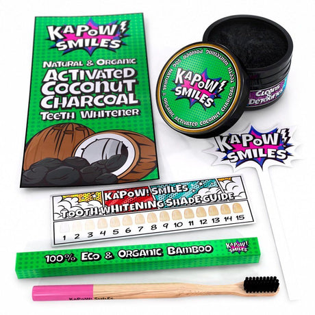 KAPOW! Smiles Coconut Charcoal Polish + Toothbrush (100 Uses) KAPOW Smiles 