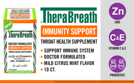 TheraBreath Immunity Support Throat Health Supplement Lozenges (10 Lozenges) - Best Before 12/22 TheraBreath 
